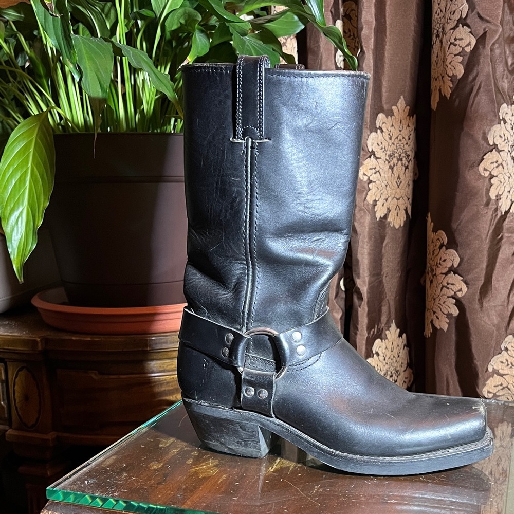 Frye Black Leather Moto Boots